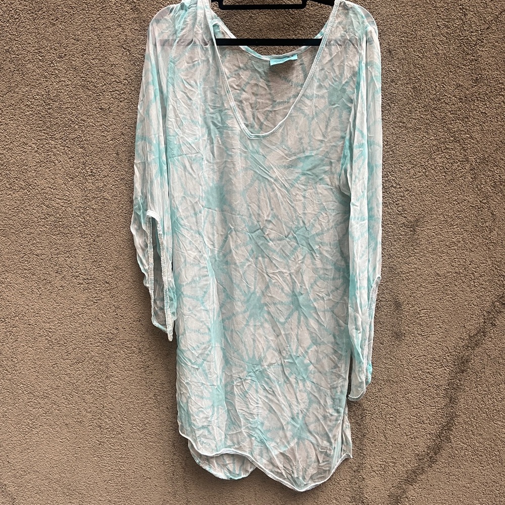 Letarte Aqua and White Sheer silk Cover-Up